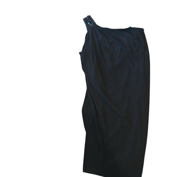 Maggy London Black One Shoulder Cocktail Drape Dress Size 6 - Picture 3 of 6